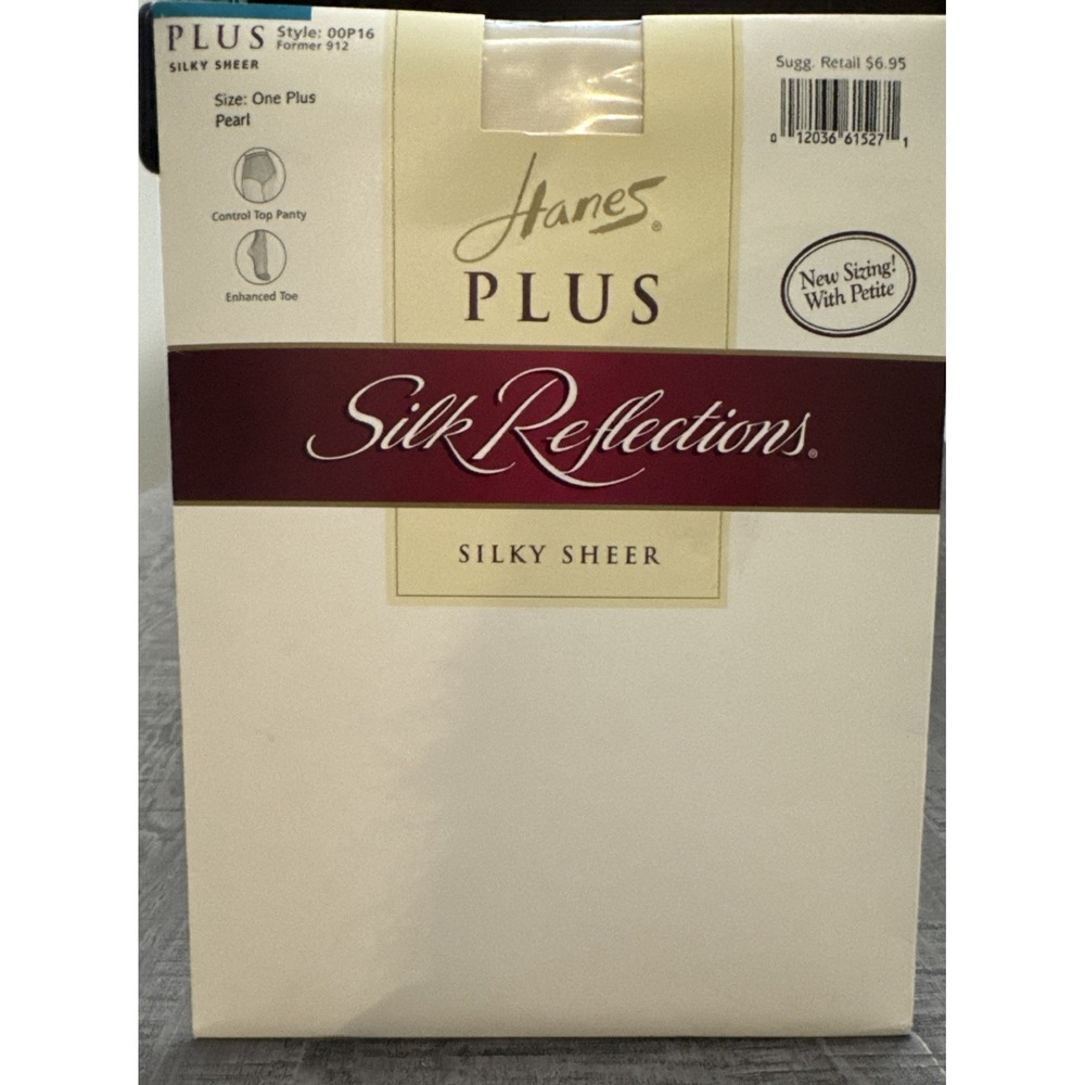 NIP Hanes Plus Silk Reflections Silky Sheer Pantyhose‎ Size One Plus OOP16 Pearl